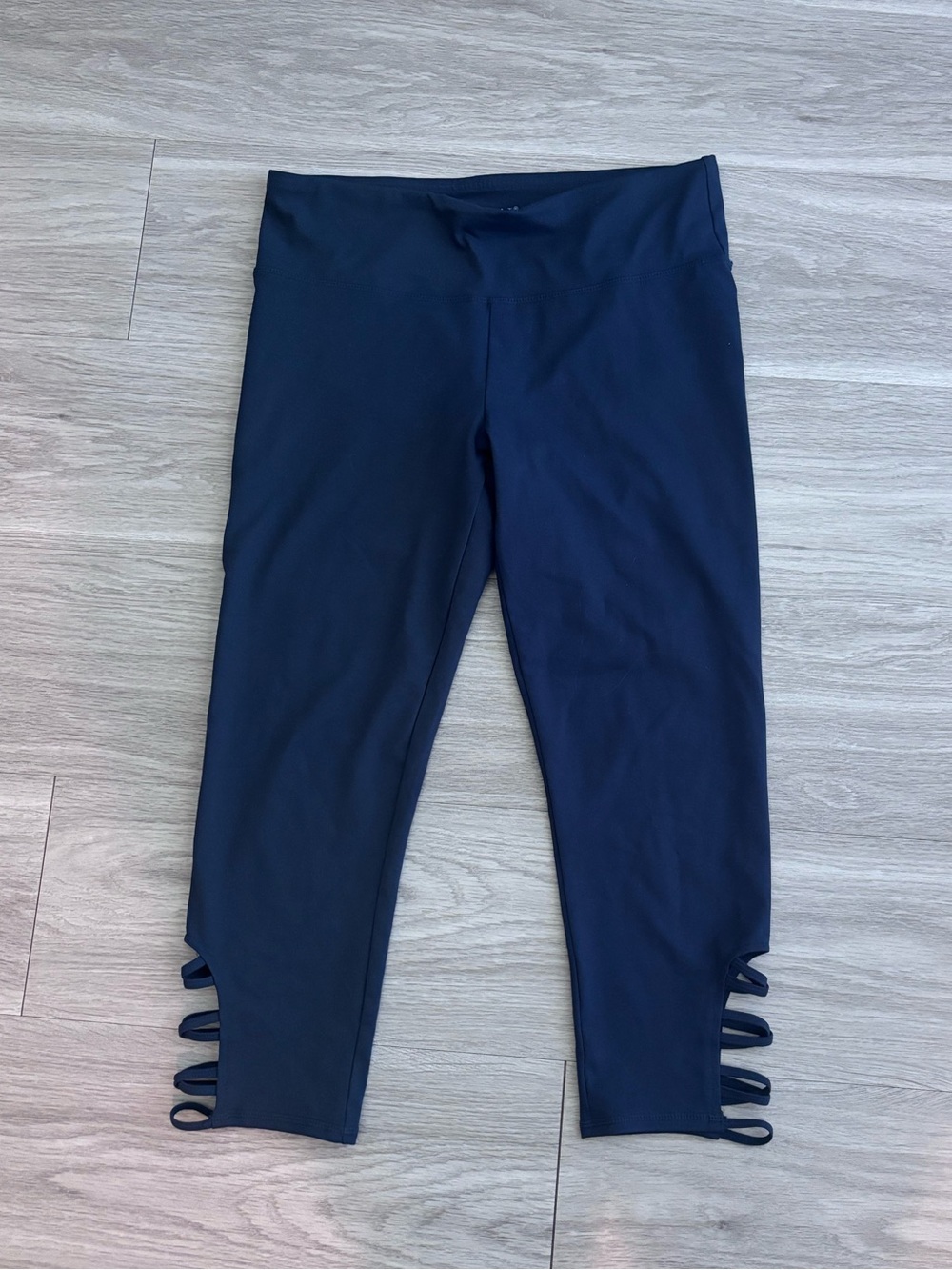 Women's Navy Strappy Hem Leggings
